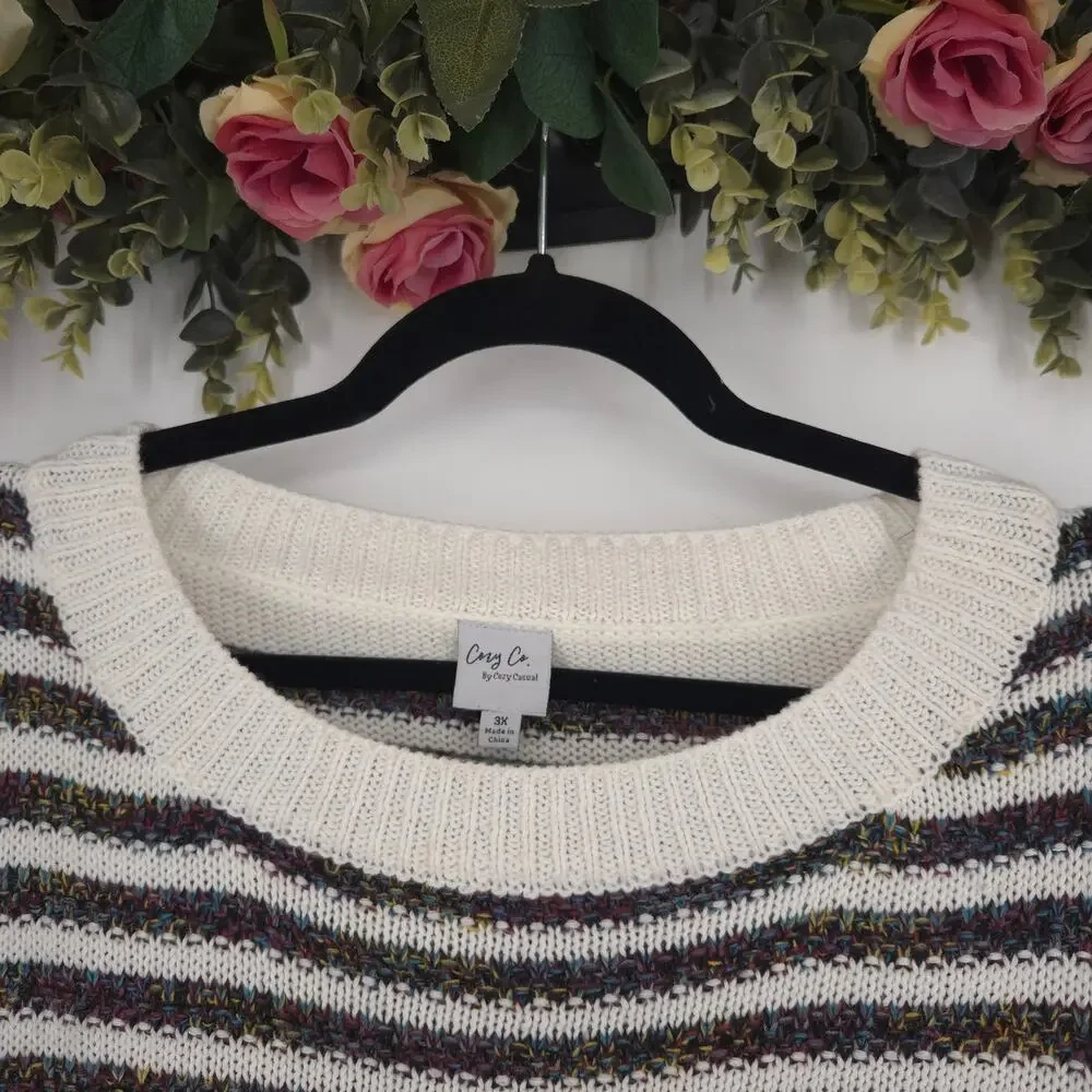 Cozy Co. by Cozy Casual Striped Fringed Long Sleeve Plus Size Sweater Size 3X
